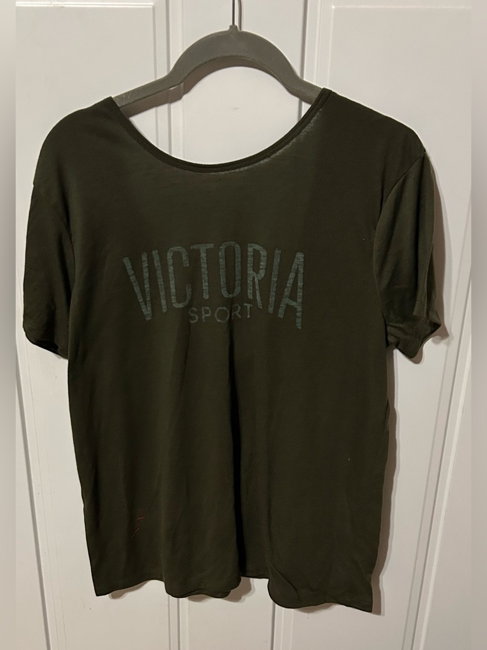 Women’s Olive Green Short Sleeve V-Neck Top Victoria Secret Sport